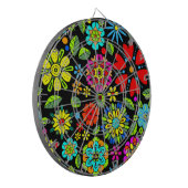 ネオンカラーオンブラックレトロフローラシームレスパターン ダーツボード (正面左)