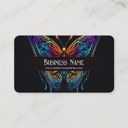 ネオンカラーズかわいらしバタフライブラック 名刺 (正面)