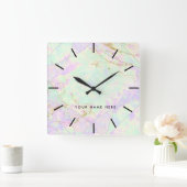 ネオンカラーズジェムストーンオパールのテクスチャ スクエア壁時計 (ホーム)