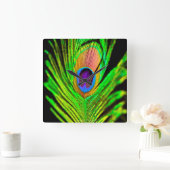 ネオンカラーズピーコックフェザー スクエア壁時計 (ホーム)