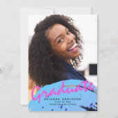 ネオンカラーブラシストローク写真卒業パーティー 招待状 (正面)