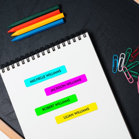 ネオンカラーブルーグリーン明るい赤紫色イエローキッズネーム ラベル