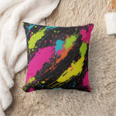 ネオンカラーレトロ絵を描（ばちゃばちゃ）跳ねる クッション (ブランケット)