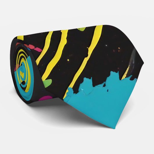 ネオンカラーレトロ絵を描（ばちゃばちゃ）跳ねる ネクタイ (ロール)