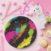 ネオンカラーレトロ絵を描（ばちゃばちゃ）跳ねる ペーパープレート (パーティー)