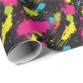 ネオンカラーレトロ絵を描（ばちゃばちゃ）跳ねる ラッピングペーパー (ロールコーナー)