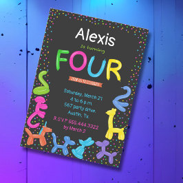 ネオンカラー動物バルーン4th誕生日 招待状