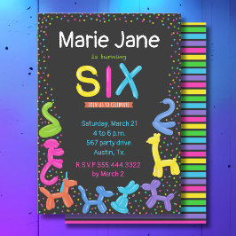 ネオンカラー動物バルーン6th誕生日 招待状
