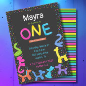 ネオンカラー動物風船最初の誕生日 招待状