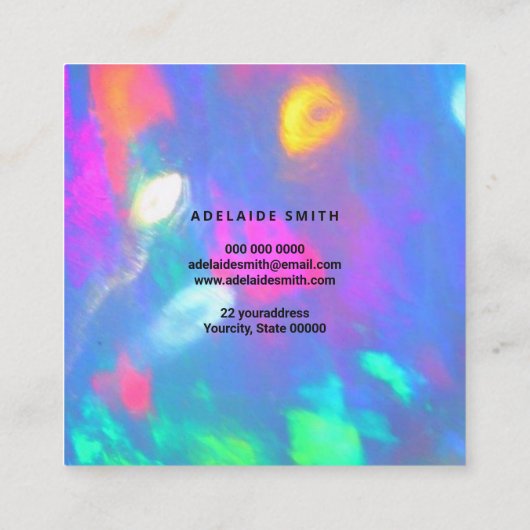 ネオンカラー宝石オパール写真 スクエア名刺 (裏面)