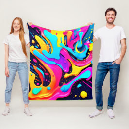 ネオンカラー流体の夢 フリースブランケット