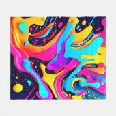 ネオンカラー流体の夢 フリースブランケット (正面(横))