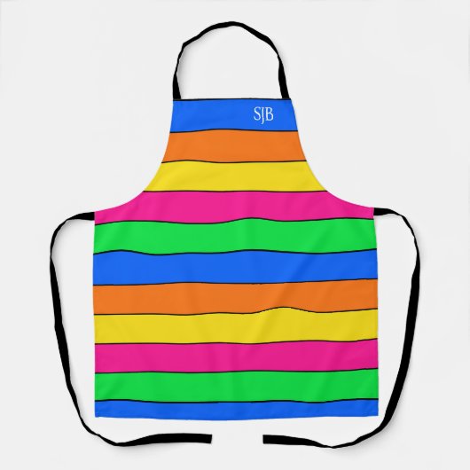ネオンカラー蛍光ストライプイニシャル エプロン (正面)