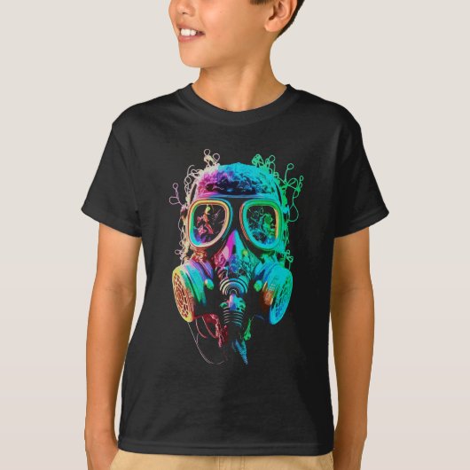 ネオンガス・マスク:ビブラント・カオス・アート Tシャツ (正面)