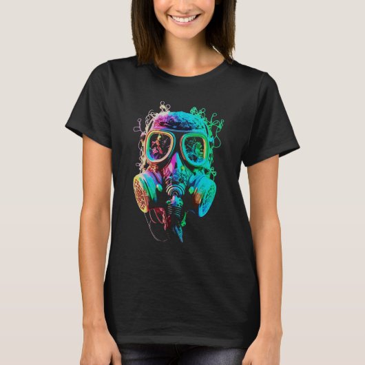 ネオンガス・マスク:ビブラント・カオス・アート Tシャツ (正面)