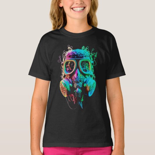 ネオンガス・マスク:ビブラント・カオス・アート Tシャツ (正面)
