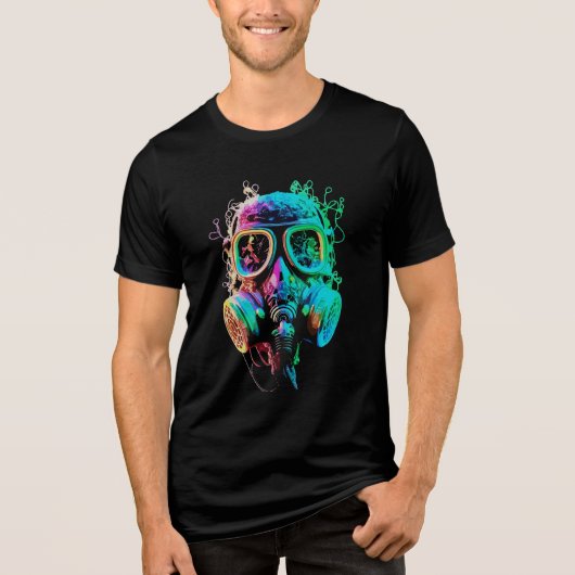 ネオンガス・マスク：鮮やかなカオスアート トライブレンドＴシャツ (正面)