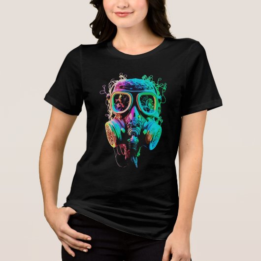 ネオンガス・マスク:鮮やかなカオスアート トライブレンドTシャツ (正面)