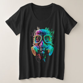 ネオンガス・マスク：鮮やかなカオスアート プラスサイズTシャツ
