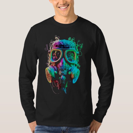 ネオンガス・マスク:鮮やかなカオスアート Tシャツ (正面)