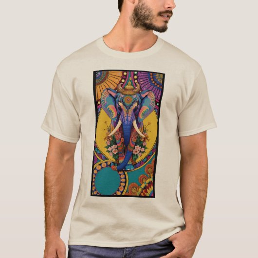 ネオンガネーシャ エレファント マンダラ Tシャツ (正面)
