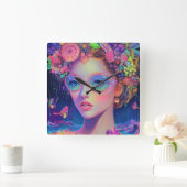 ネオンガーデン女神 スクエア壁時計 (ホーム)