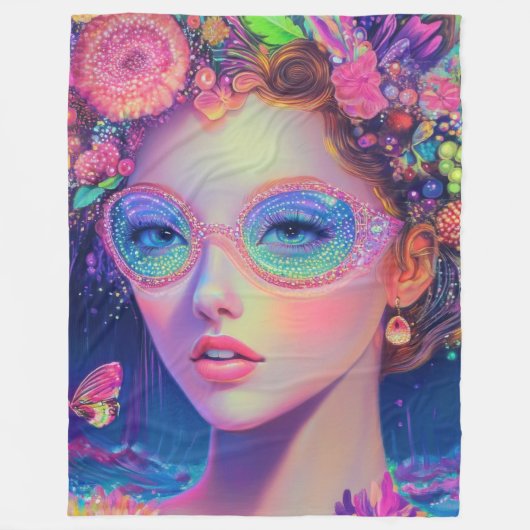 ネオンガーデン女神 フリースブランケット (正面)