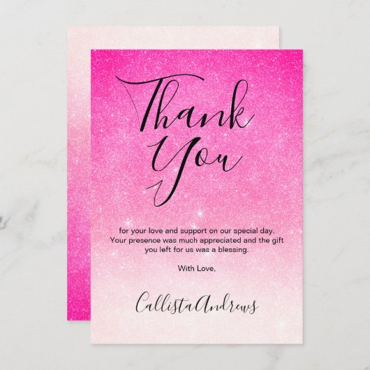ネオンガーリーピンクホワイトグリッターグラデーション サンキューカード (正面/裏面)