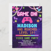 ネオンガールズビデオゲーム誕生日パーティーへの招待 招待状 (正面)