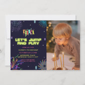 ネオンキッズトランポリン公園写真誕生日 招待状 (正面)