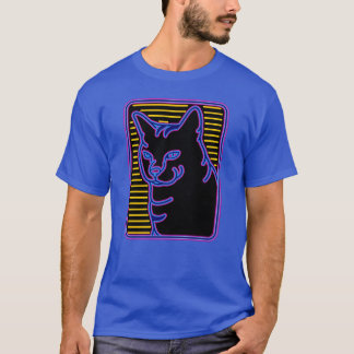 ネオンキャットグロー レトロ ヴェイパーウェーブ ネコ 少年 Tシャツ