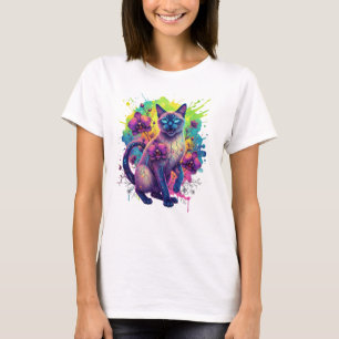 ネオンキャットファンタジーフローラアート Tシャツ