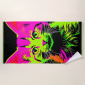 ネオンキャットポートレート ビーチタオル (正面)