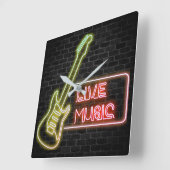 ネオンギターサインオンブリック スクエア壁時計 (傾斜)