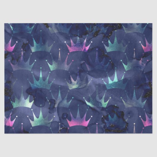 ネオンクラウンオン抽象芸術ブルーデコパージュ 薄葉紙 (正面)