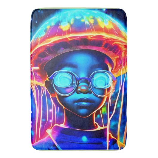 ネオンクラゲの子どもの視覚 バスマット (正面縦)