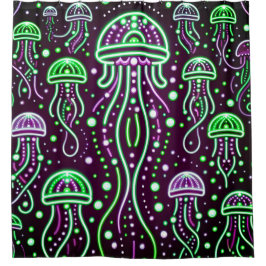 「ネオンクラゲ輝きアート」 シャワーカーテン