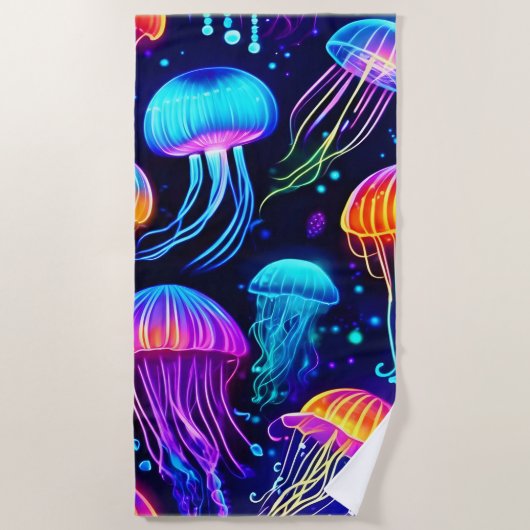 ネオンクラゲ ビーチタオル (正面)