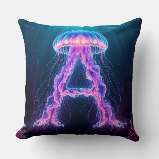✨ ネオンクラゲ レターA 海洋ナースリーギフト 🎐 クッション (正面)