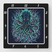 ネオンクラーケンタコ スクエア壁時計 (正面)