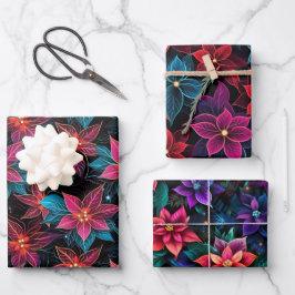 ネオンクリスマスポインセチア ラッピングペーパーシート