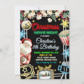 ネオンクリスマスムービーナイト子供の誕生日パーティー 招待状 (正面)