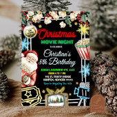 ネオンクリスマスムービーナイト子供の誕生日パーティー 招待状