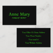 ネオンクールグリーンブライトスクリプトメイクアップアーティストサロン 名刺 (正面/裏面)