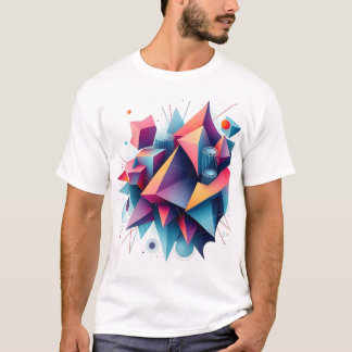 ネオングラを使った未来的な抽象芸術幾何学的な形状 Tシャツ