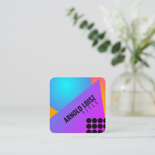 ネオングラディエント幾何形状DJクラブミュージシャン スクエア名刺 (スタンド正面)