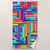 ネオングリッド – カラフル抽象芸術モザイク ビーチタオル (正面)