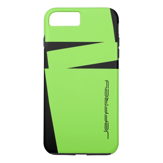 ネオングリーンとブラックトリプルストライプ、パーソナライズ名 Case-Mate iPhoneケース (裏面)