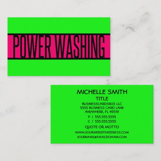 ネオングリーンとホットピンクの電源洗浄 名刺 (正面/裏面)