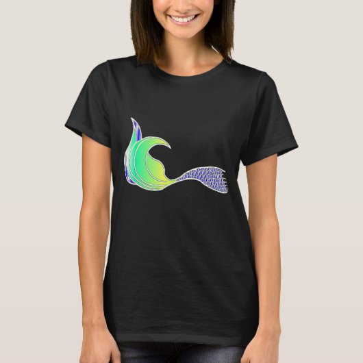 ネオングリーンと紫の人魚の尾 Tシャツ (正面)